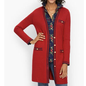 Talbots Long Cardigan Dress Womens XS Gold Buttons Old Money Preppy Grandma FLAW